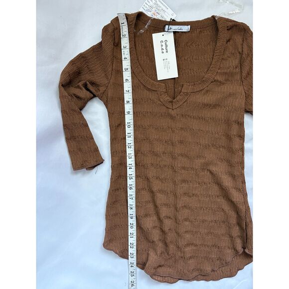 Culture Code Brown Textured Crinkled 3/4 Sleeve Top Shirt Basics Essential S - Picture 9 of 9